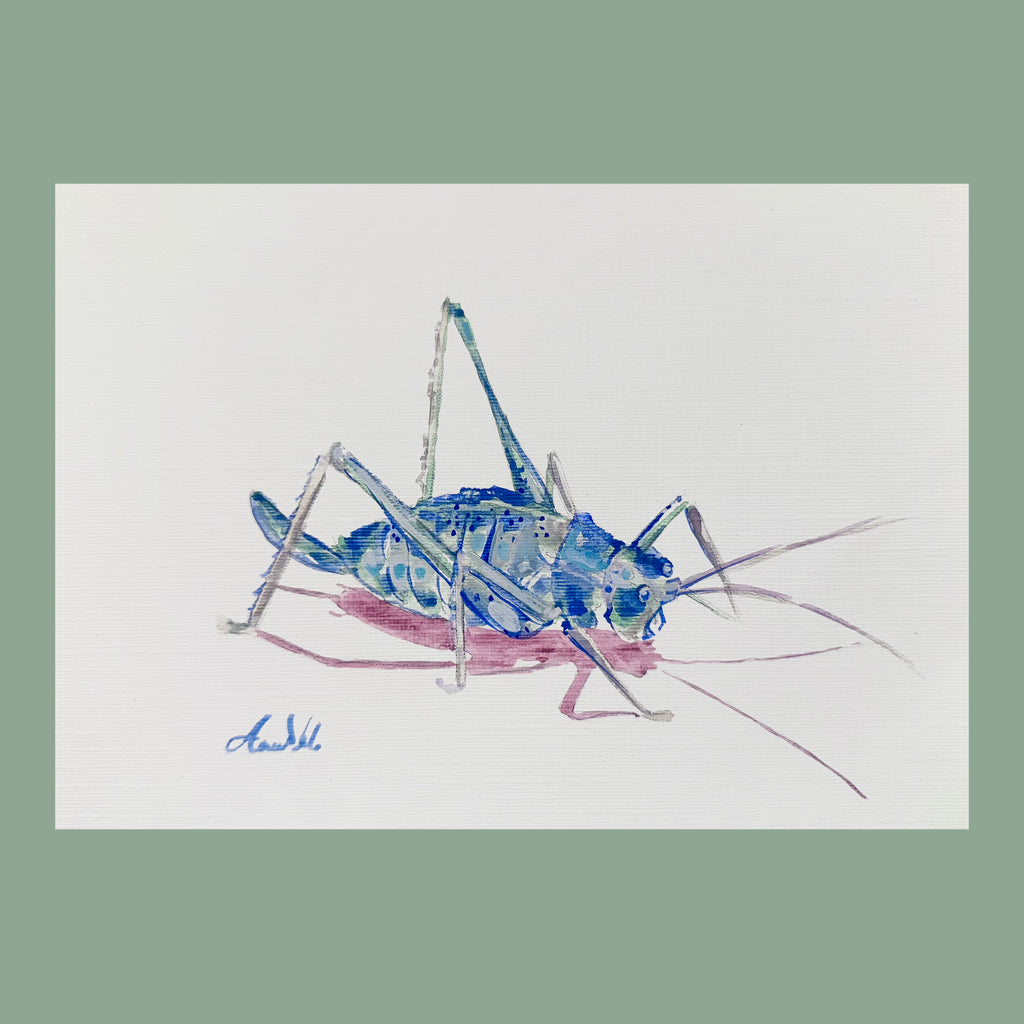 Charlie Katydid - An Original Gouache Painting
