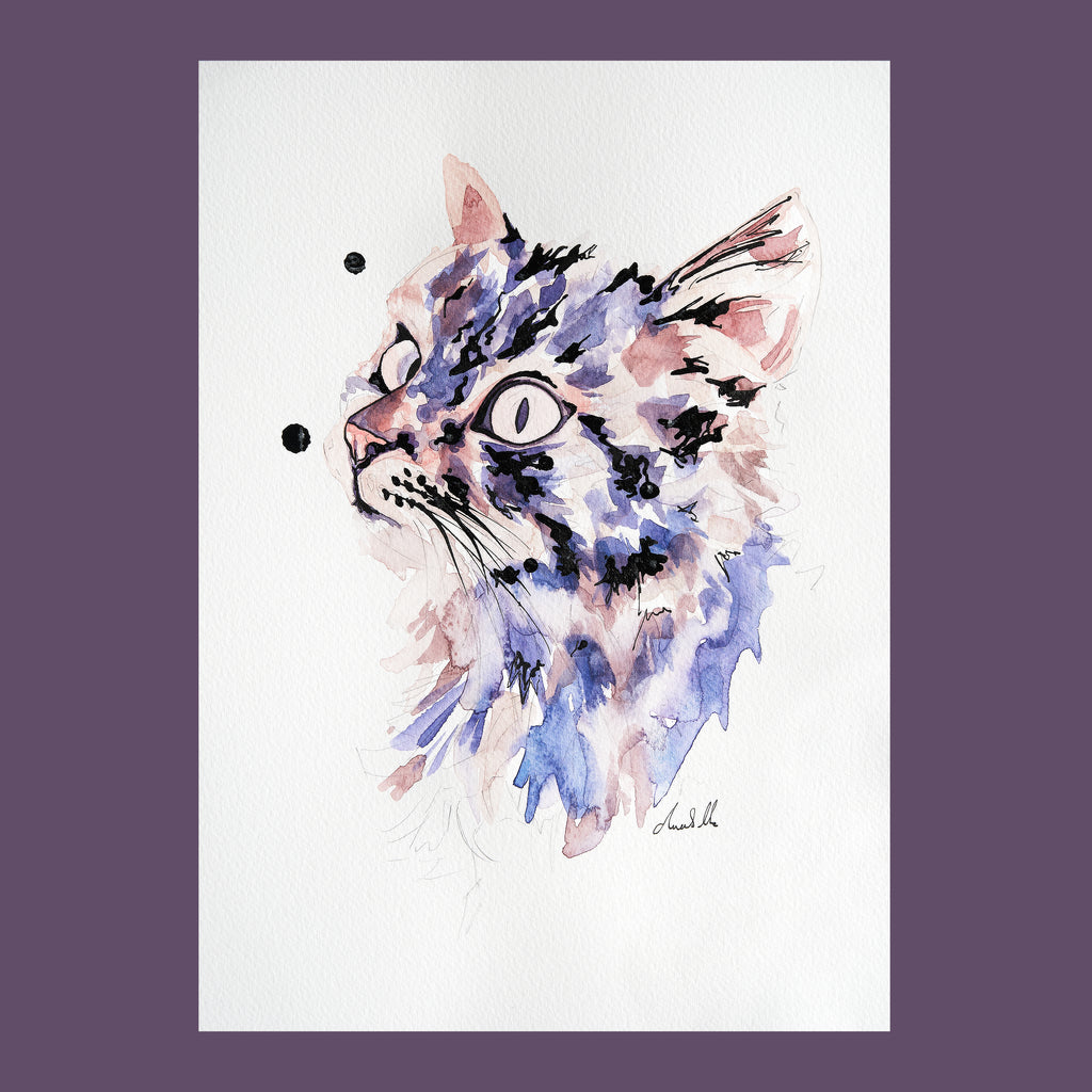 Purple Puss Puss - An Original Watercolour Painting