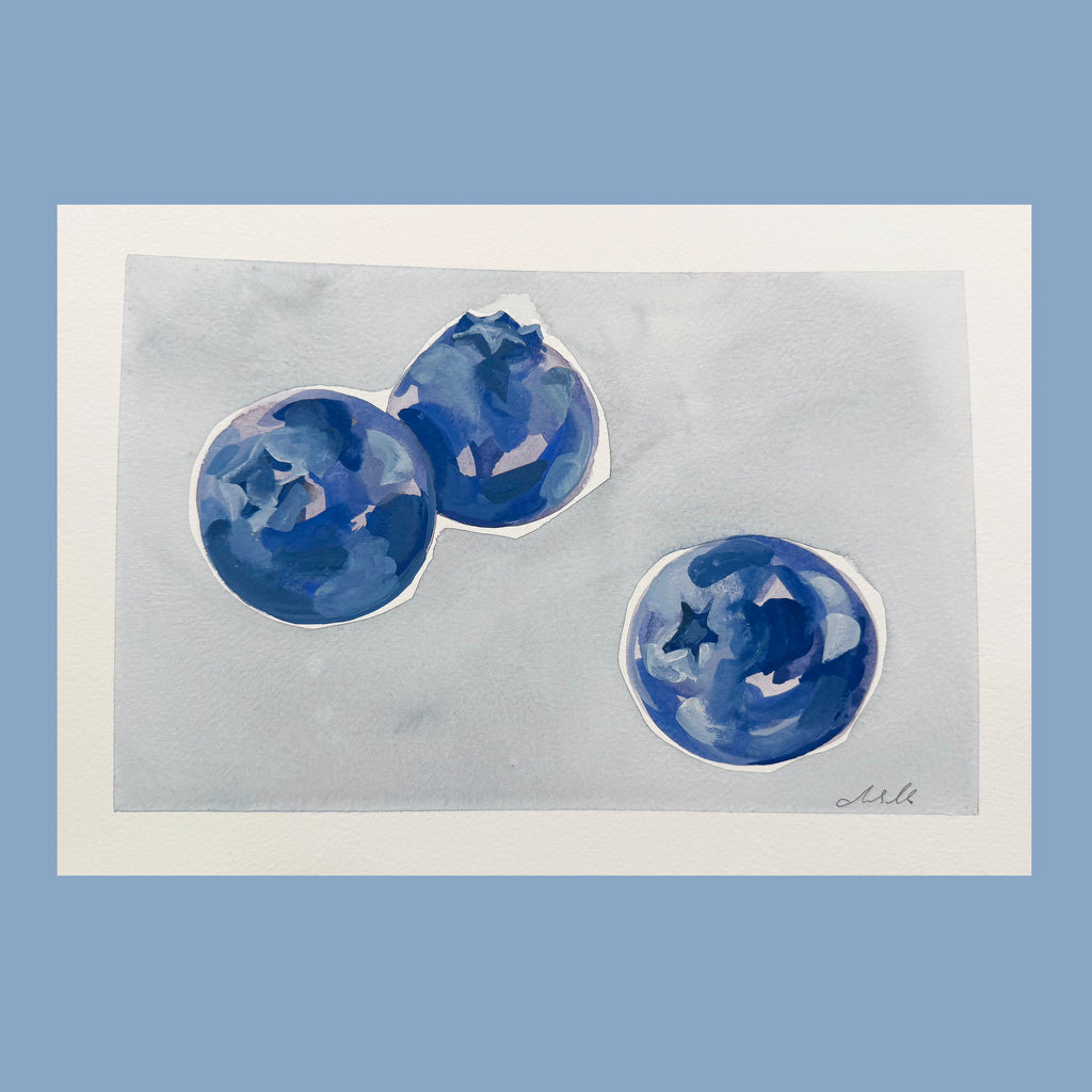 Trio of Blueberries - An Original Gouache Painting
