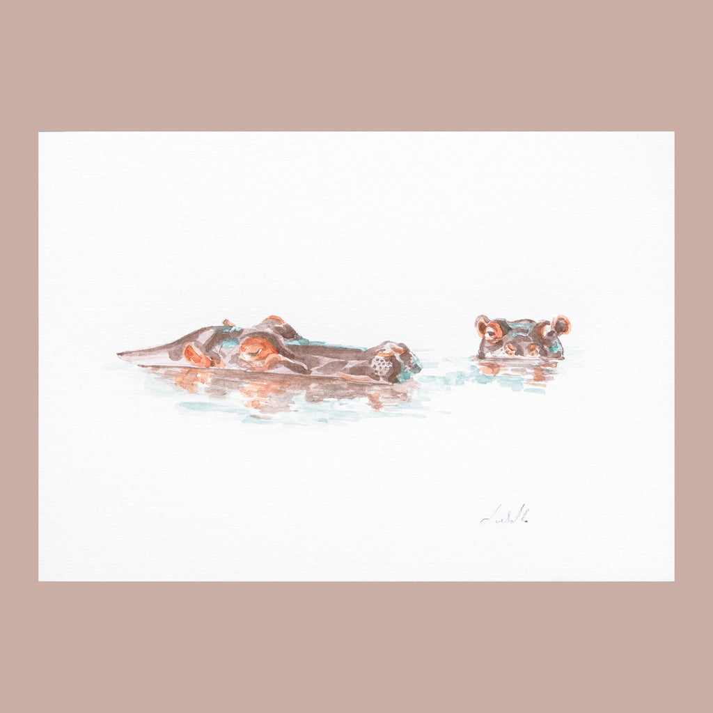 Two Hippos - An Original Watercolour Painting